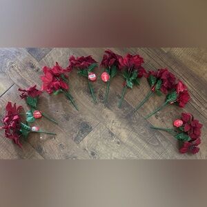 NWT Christmas faux  bush stems bundle 8 total Ashland red green 9”